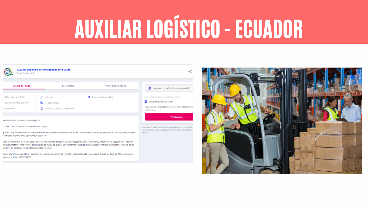Auxiliar Logístico de Almacenamiento Quito Ecuador