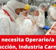 Se Solicitan Operarios Para Línea de Producción (Hombres y Mujeres) Industria Carnicera, Jornada Completa.